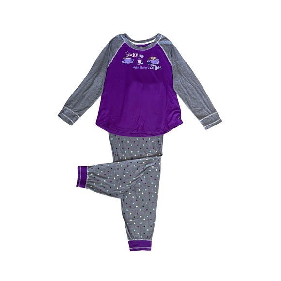 Cuddl Duds Cozy Jersey Pajama Set _Wake Me When There's Coffee_Size L - Picture 1 of 8